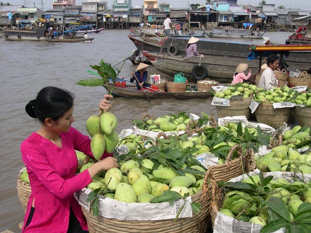 Graceful Vietnamese seller on boat