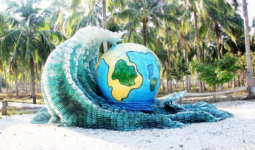 Vietnam park decorated with waste materials