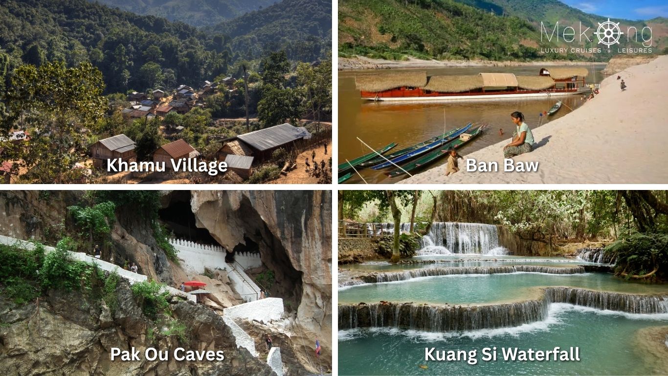 Khamu Village, Ban Baw, Pak Ou Caves, and Kuang Si Waterfall on a Mekong River Cruise Laos itinerary