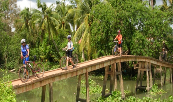 Over small bridge near Cai Be