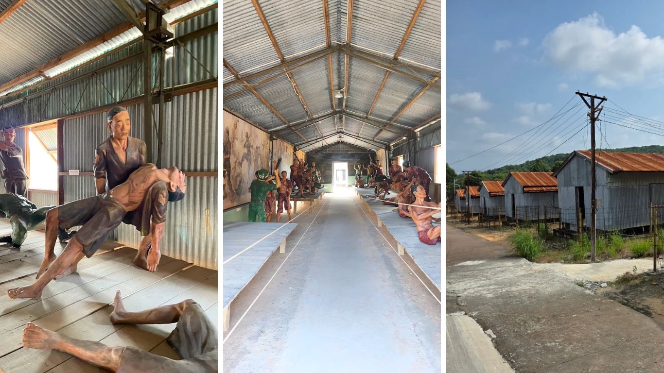 Zone B2 at Phu Quoc Prison History Museum with reconstructed prison barracks and historical displays in Phu Quoc Vietnam