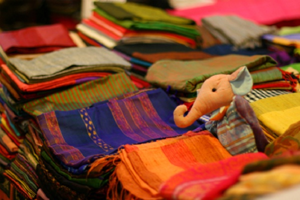 The silk products are sold in the Siem Reap market