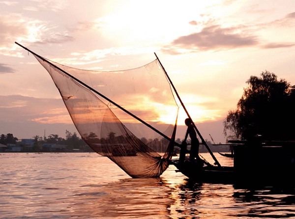 Floating village on Mekong River