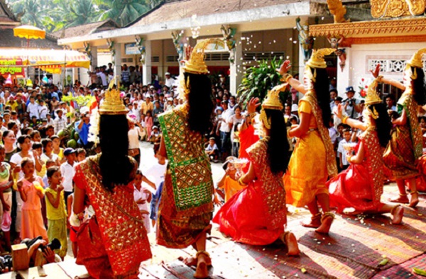 Khmer people cheerfully celebrating New Year