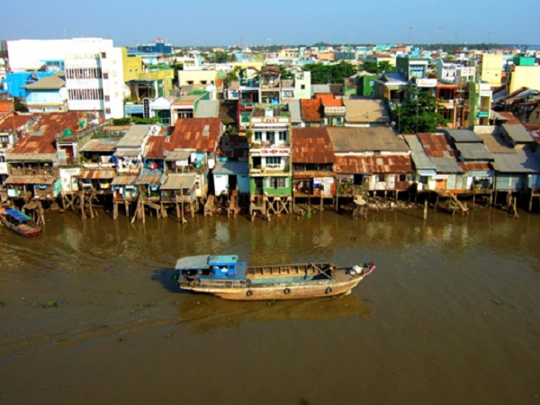 View along river in Vietnam Mekong Delta