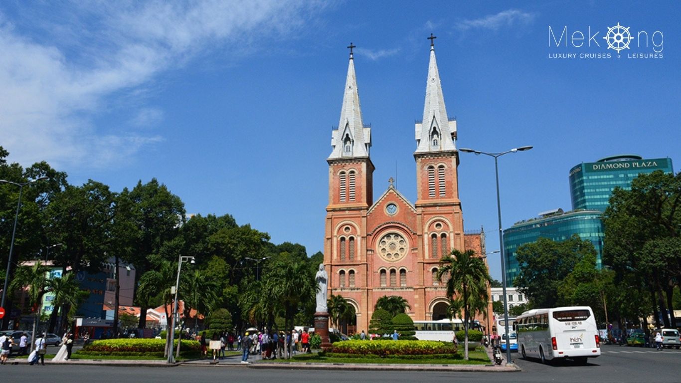 Notre Dame Cathedral in Ho Chi Minh City and the area around