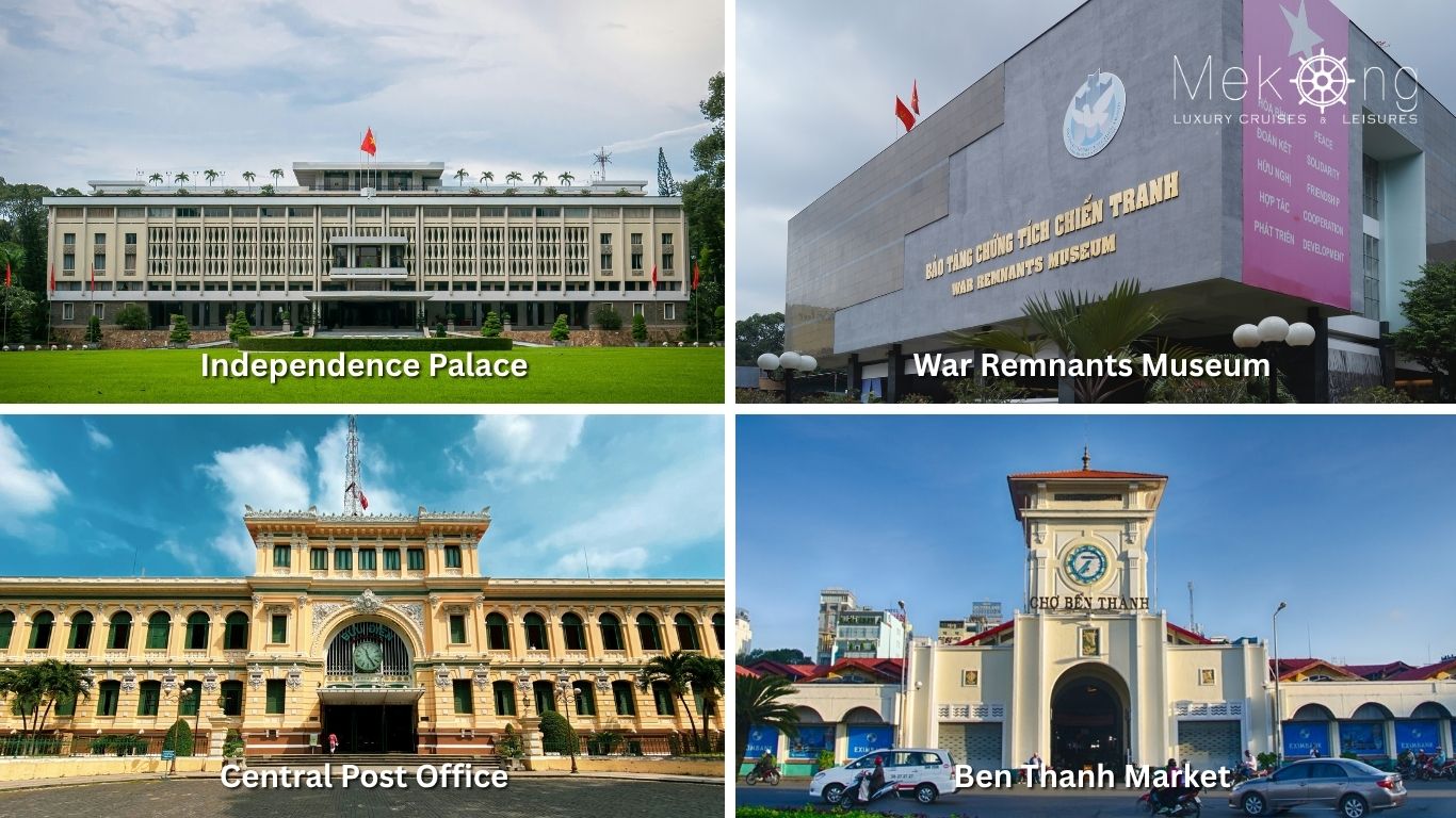 Iconic Ho Chi Minh City attractions include Independence Palace, War Remnants Museum, Central Post Office, and Ben Thanh Market