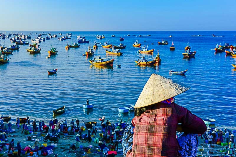 Daily life of fishermen in fishing village of Vietnam