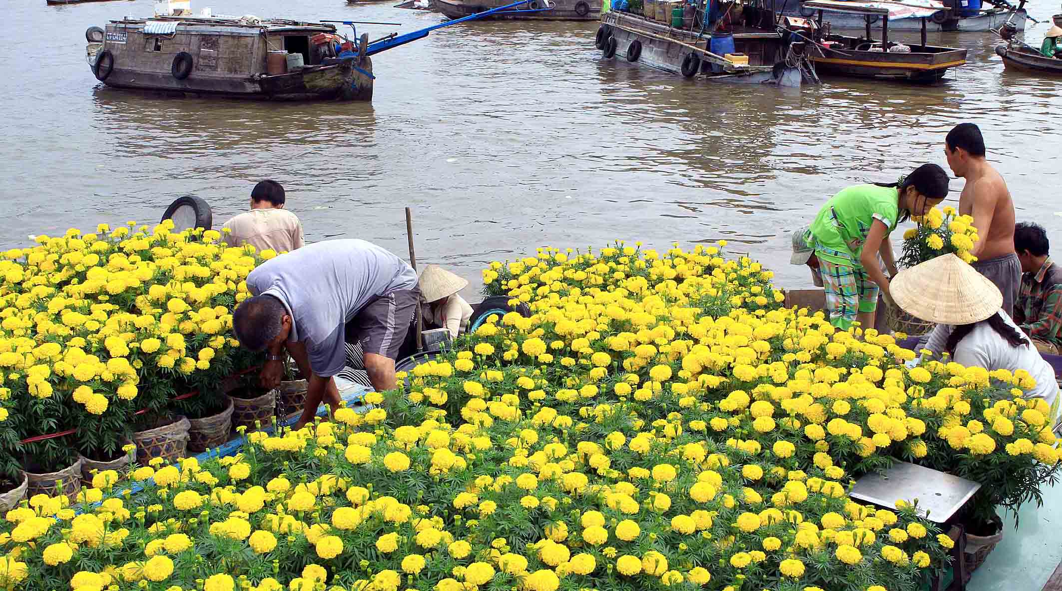 Flower is one of the most popular goods of Cai Be floating market