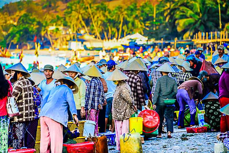 Sea food market in a fishing village in the morning