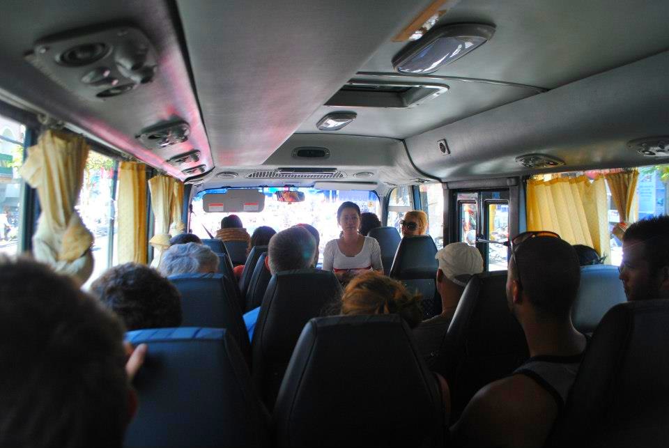 Tourist bus to Cu Chi