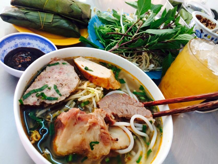 A bowl of Bun Bo Hue at Huynh Chau store, Can Tho 