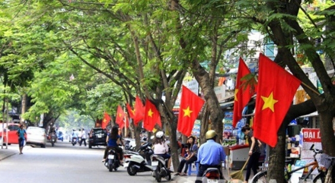 The Vietnamese flags are proudly hung everywhere