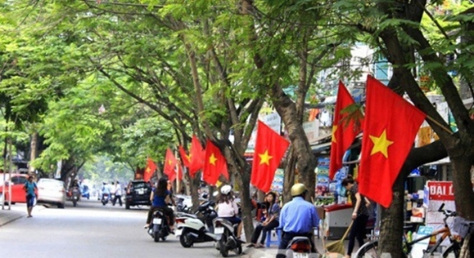 The Vietnamese flags are proudly hung everywhere