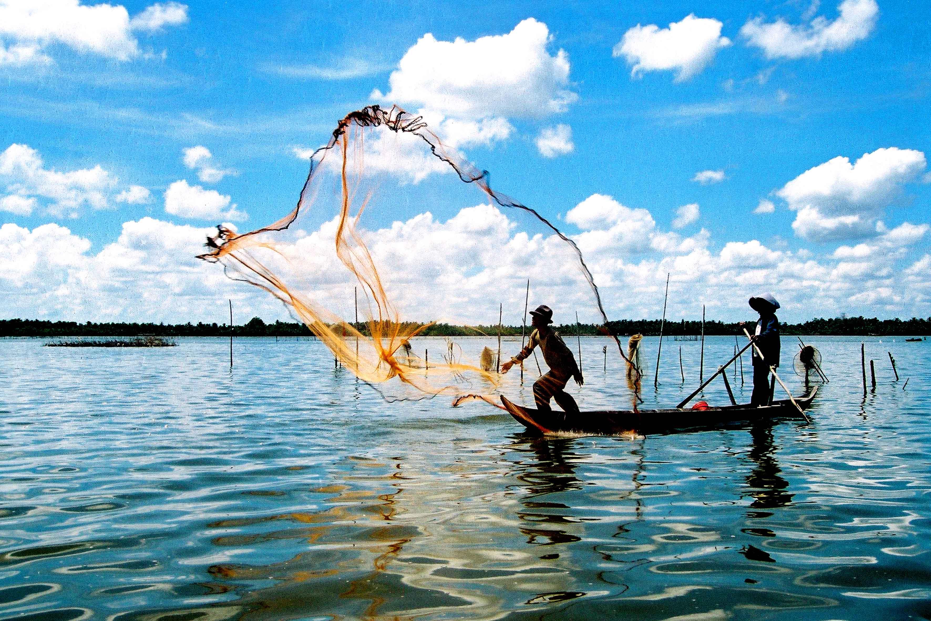 Fishing in hot weather of Mekong Delta Vietnam