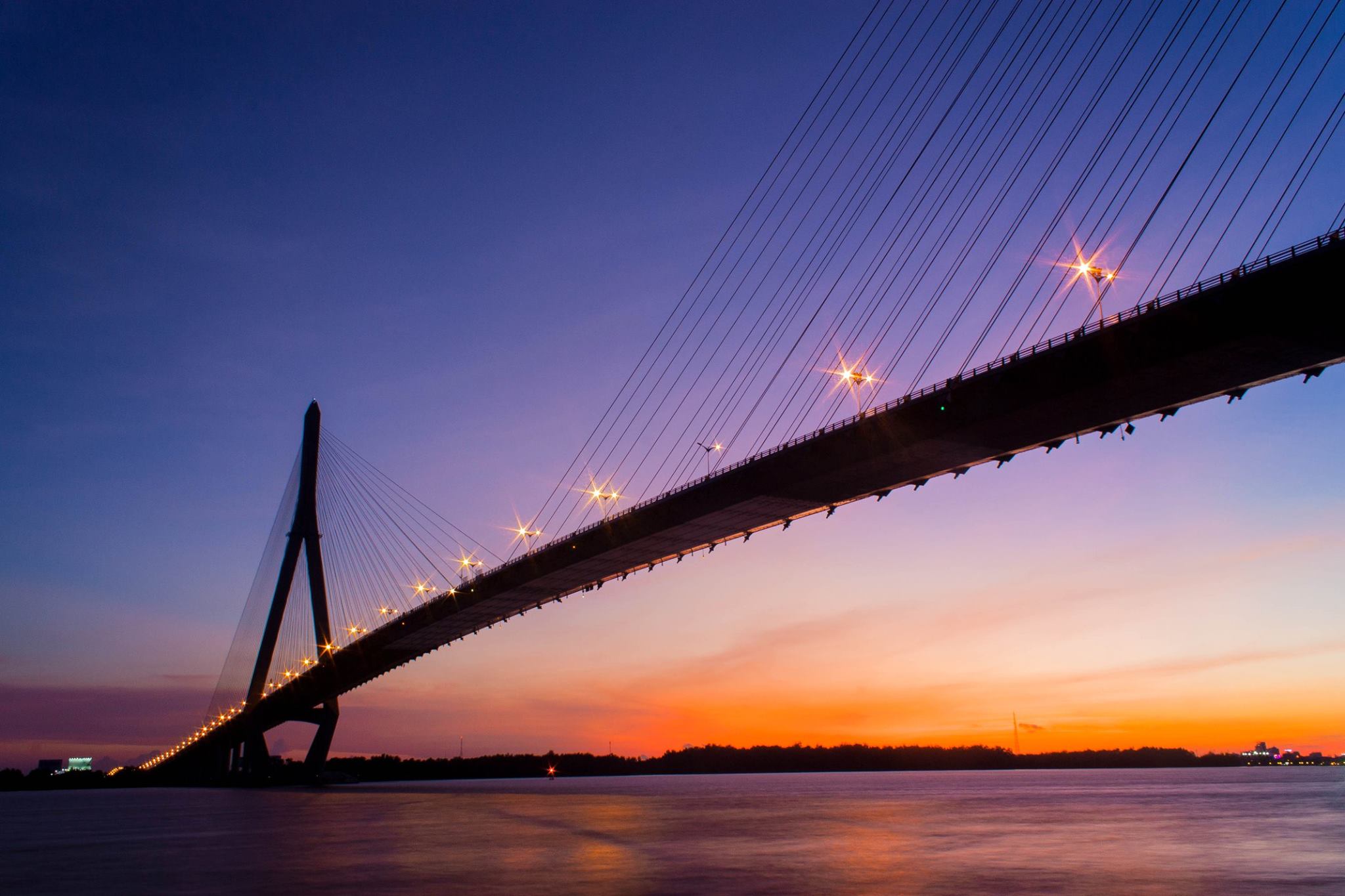 Can Tho Bridge is twinkle at night