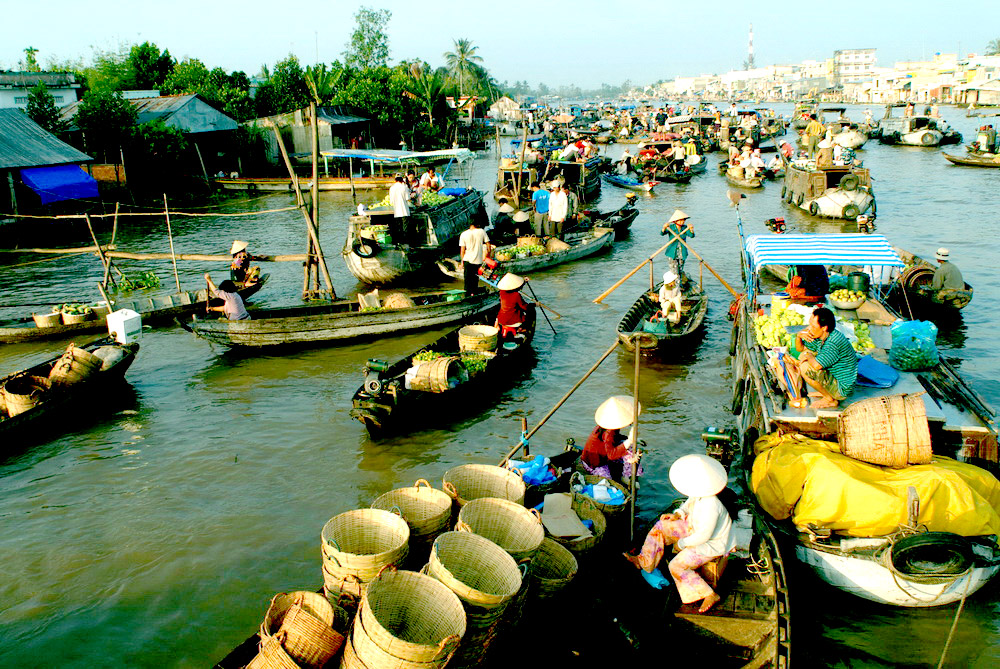 Cai Be is a famous floating market in Mekong delta