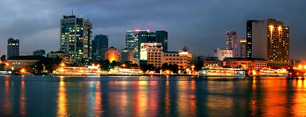 A view of Saigon river at night time