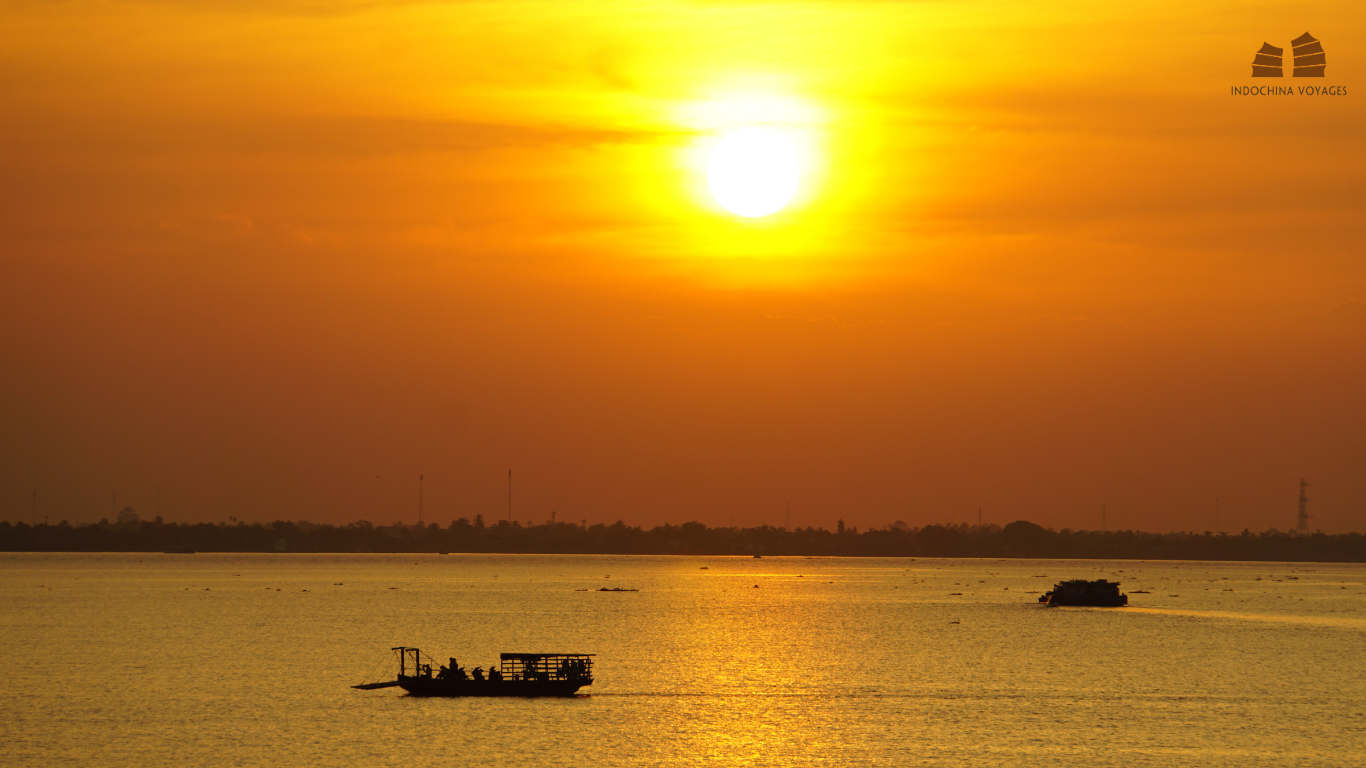 Stunning sunset in Mekong River