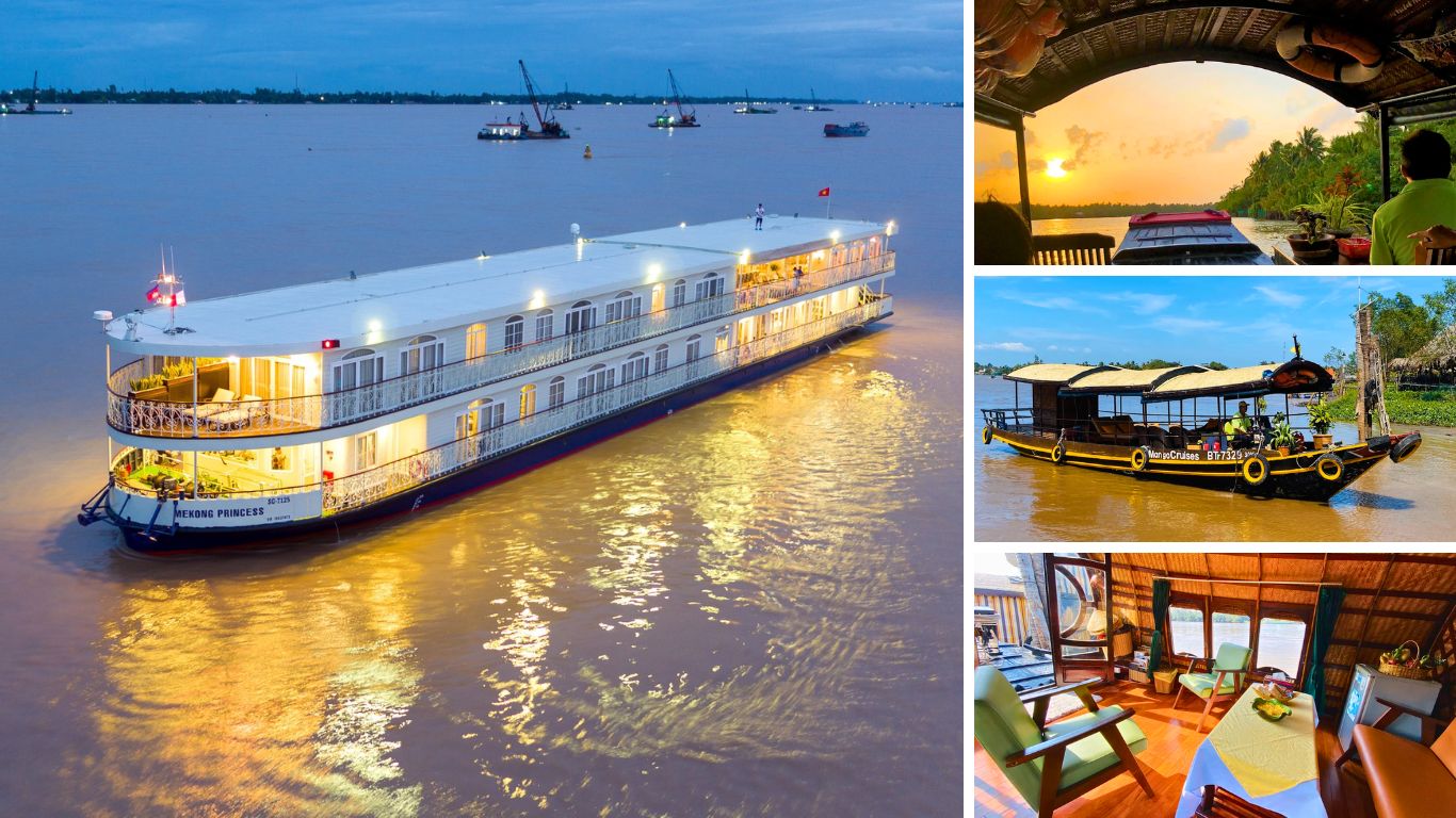Mekong Princess luxury cruise and Mango private boat cruise through Ben Tre Mekong Delta Vietnam